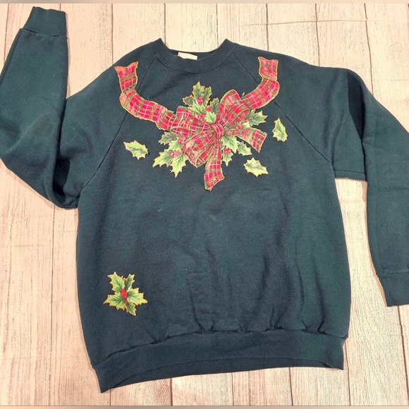 Fruit of the Loom vintage made in USA dark green Crewneck Sweatshirt Holiday XL - Picture 1 of 9